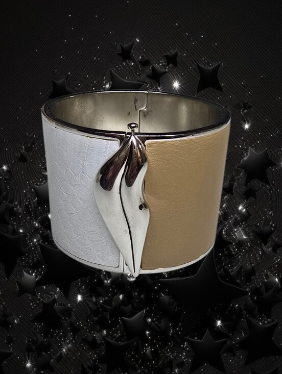 Diane Von Furstenberg Jewelry - Diane von Furstenberg Leather Embossed Frankie Wide Hinged Bangle Bracelet